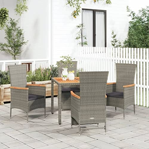 Fasba 5-TLG. Garten Essgruppe, Terrassenmöbel Set 4 Personen, Sitzgruppe Esstisch mit Holz-Tischplatte & 4 Hochlehner Liegestuhl mit Sitzkissen, Gartenmöbel Set Poly Rattan Grau/ 3157537