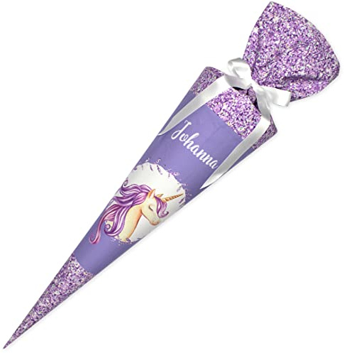 Dein Lieblingsteil Schultüte aus Stoff individualisierbar mit Wunschname personalisierbar mit Schultütenkissen 70 cm 85 cm - Mädchen (Glitzer Einhorn, 85 cm)