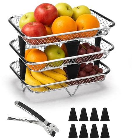 Air Fryer Racks for Ninja Dual, Airfryer Zubehör Heißluftfritteuse Zubehör 304 Edelstahl Grillrost Heißluftfritteuse für Ninja AF300EU/ AF400EU/ Cookwise/Cosori Heißluftfritteuse 2 Kammern/1 Pinzette