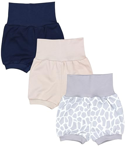 TupTam Baby Mädchen Kurze Pumphose 3er Pack, Farbe: Dunkelblau Beige Grau, Größe: 86-92