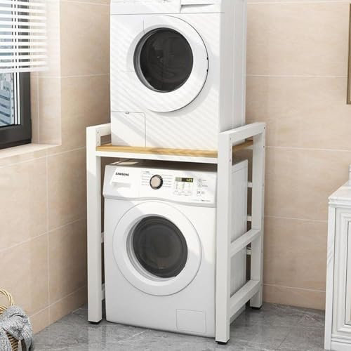 Stacked cabinet with 3 height adjustable for washer and dryer shelves and washing cabinets.
