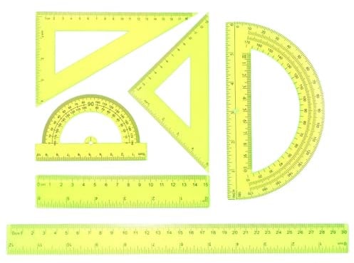 QUARKZMAN 6 Stück Dreieck Lineal Set 15/30cm Kunststoff Metrisch Zoll Geometrischer Winkelmesser Dreieck Ingenieur Maßstab Zeichen Lineal Kit für Büro Zuhause, Gelb