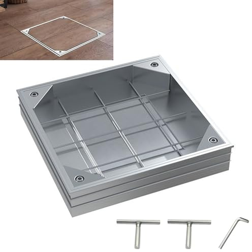 TOOSOAR Tapa de Alcantarilla de 40x40x8 cm,Aleación de Aluminio, Tapa de Alcantarilla Incrustada con Marco,para Interiores y Exteriores