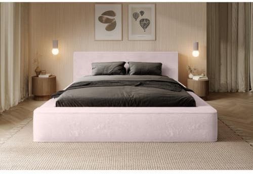 Meublorama Letto Contenitore ORLANE – Rosa Polvere di Rosa Polare – 160x200 cm – Rete sollevabile – Design di Alta Gamma