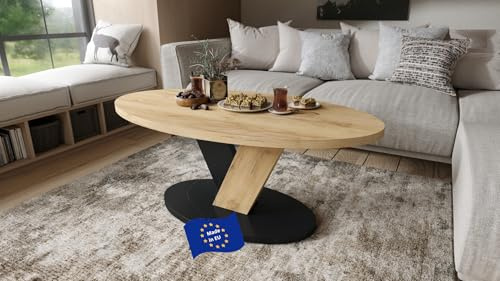 designimpex Design Couchtisch Lova Eiche Gold/Schwarz matt 110x45x60 cm oval Couch Table Ablage Stubentisch Living Room Table Moderne Tische ovaler Wohnzimmertisch Sofa Wohnzimmer Küchentisch