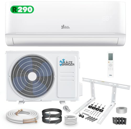 Kältebringer R290 Split Klimaanlage - 12000 BTU - 3,4 kW - Propan Klimagerät mit Heizfunktion, WiFi & App, bis 55qm, sehr leise - 5m Kupferleitung, Kältemittel R32, Montagematerial, Wandhalterung