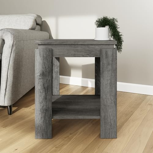 GFW Canyon Grey Lamp Table, Rustic Wood Effect Side Table with Lower Shelf Storage