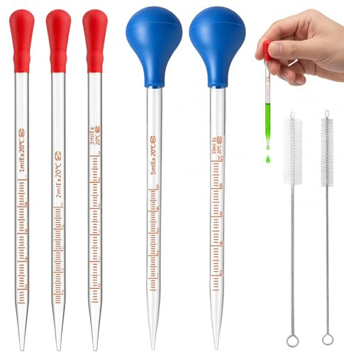 Glaspipette 7-teiliges Set, Pipetten für Labor und DIY, Präzise Flüssigkeitsübertragung, Pipetten 10ml 5ml 3ml 2ml 1ml mit Reinigungsbürsten