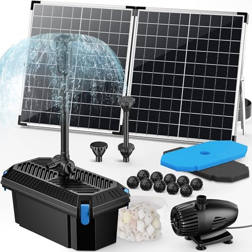 POPOSOAP 55W Teichfilter Solar – Solarbrunnen mit Filterkasten-Set | 2000 l/h stellbarer Durchfluss für Koi-Teiche, Gartenwasseraufsätze und Wildtierteich-Wasseraufbereitung