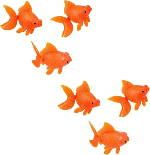 Yjemle Lot de 6 faux poissons rouges flottants en plastique orange pour aquarium colorés et réalistes