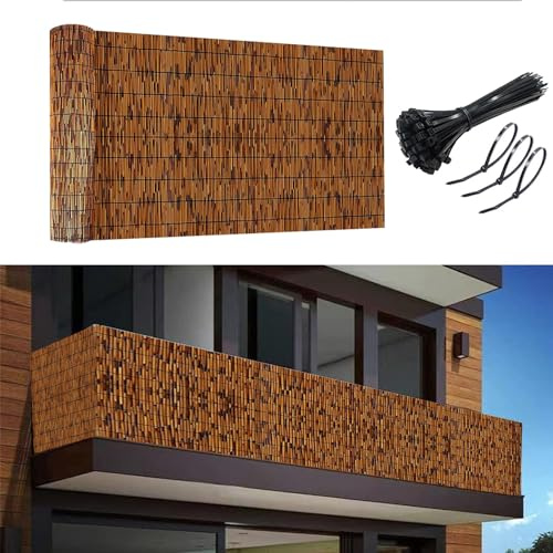 Outdoor Bamboo Fence Enclosure Natural Brown Bamboo Screen for Patio Privacy Above Ground Pool Balcony Apartment Size: 91x100CM (3x3.3FT)