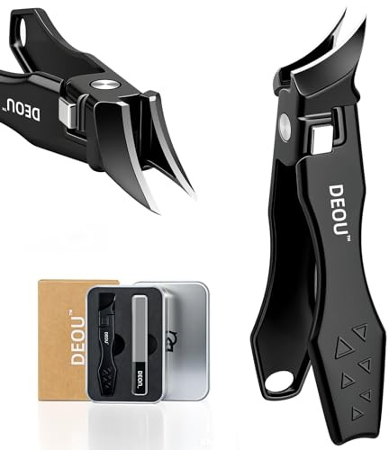 DEOU Angled Nail Clippers, Slanted Edge Toenail Clipper for Ingrown & Thick Nails with Nail File, Premium Stainless Steel Heavy Duty Nail Cutter withCatcher for Seniors, Men, Women