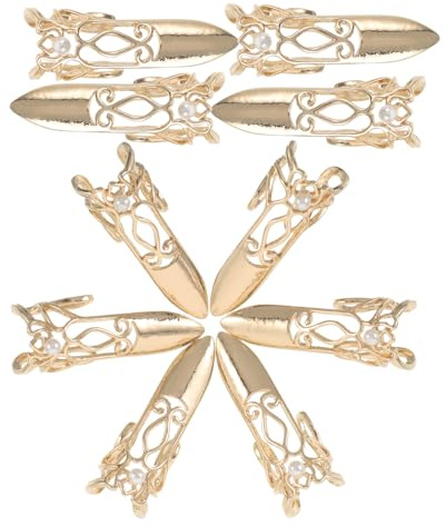 Cabilock 10pcs Ancient Queen Fingertip Nail Claw Rings, Adjustable Open-ended Metal Fingernail Protectors in Gold for Cosplay, Dance, Party and Costume Fingernail Jewelry