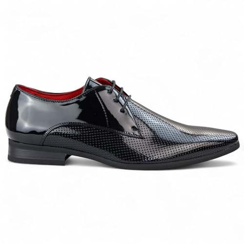 Infinity Leather Dolcetto Herrenschuhe, schwarz, spitz zulaufend, Schnürschuh mit Perforation