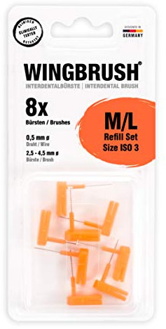 WINGBRUSH® Wingbrush Interdentalbürste Refill-Set 8 M/L (ISO 3) x Wechselbürsten + Reiseetui | Bekannt aus Die Höhle der Löwen