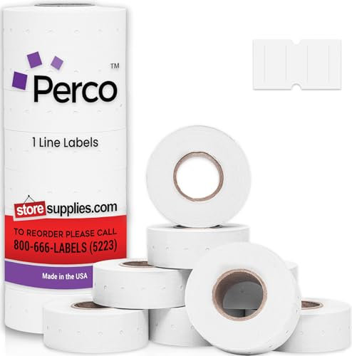 Perco Weiße Etiketten, 1 Linie, 8 Rollen, 8.000 leere Preis- und Datums-Etiketten für Perco 1-Zeilenpreis- und Datumspistolen
