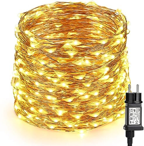 BrizLabs Stringa Luci Natalizie 20M 200 LED Filo Rame Catene Luminose Interno e Esterno Impermeabile 8 Modalità con Spina Ghirlanda Luminosa per Casa, Feste, Matrimonio, Natale, Bianco Caldo