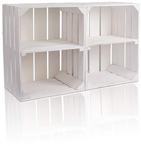 CHICCIE Vintage Holzkiste Weiß 50x40x30cm Kurzes Regal - Weinkisten Obstkisten Holzkisten Kisten Regale