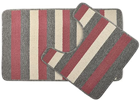 Emma Barclay Jersey Badeset mit Kontraststreifen, 2-teilig, Rosa, Vorleger 45 x 75 cm, WC-45 x 45 cm