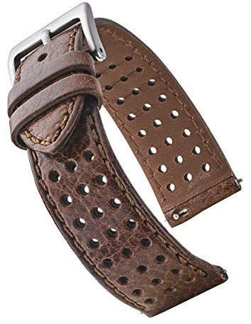 Alpine Bracelet de Montre en Cuir Véritable Perforé Doux et Lisse Noir Brun 18mm 20mm 22mm, 20MM, Cuir