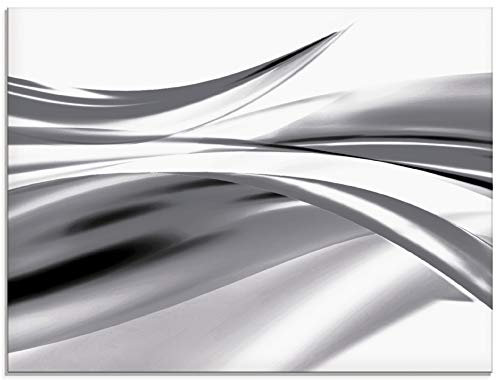 ARTLAND Küchenrückwand Glas mit Motiv Spritzschutz 80x60 cm Design Rückwand Küche Bad Modern Abstrakt Kunst Welle Grau S7KX