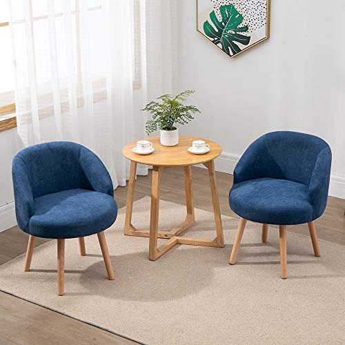 QIHANG-UK Linen Fabric Tub Chairs Set of 2, Lounge Armchair for Small Spaces, Bucket Armchairs for Living Room Cafe, Sofa Side Occasional Chair, Small Bedroom Chairs (Blue)