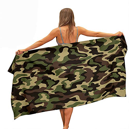 FANSU Strandtücher Mikrofaser Schnelltrocknend, Abstrakter Tierdruck Tragbar Sand Proof Ultraleicht Strand-Badetuch Ideal als Strandtuch,Reisetuch,Badetuch,Sport (Armee-grüne Tarnung,150 * 180cm)