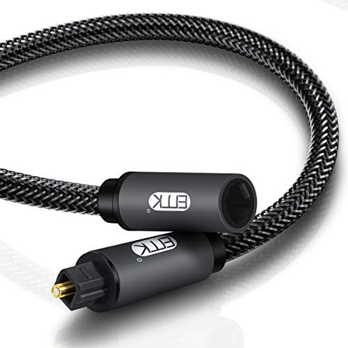 EMK Optical Extension Cable Male to Female Coupler CableToslink Audio Cable Nylon Braided Jacket 24K Gold-Plated Fiber Digital Extension Adapter Cable for Home Theater Sound bar TV 3.3ft