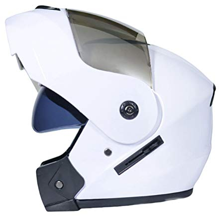 N/A Retro Motorradhelm Doppelvisier Integralhelm Mofahelme Klapphelm mit Sonnenblende für Damen und Herren - Weiß | Silber, L