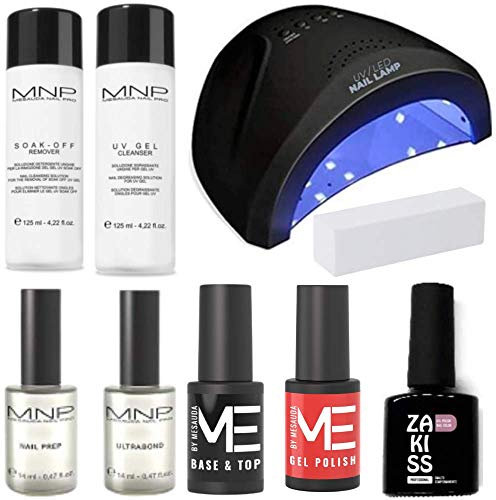 MESAUDA KIT SEMIPERMANENTE SMALTO GEL POLISH BASE & TOP + FORNETTO LED 48W + ULTRABOND + SOAK OFF REMOVER + CLEANSER SGRASSANTE + NAIL PREP + Smalto MeSauda Me Rosso + Buffer + OMAGGIO smalto 10 Ml