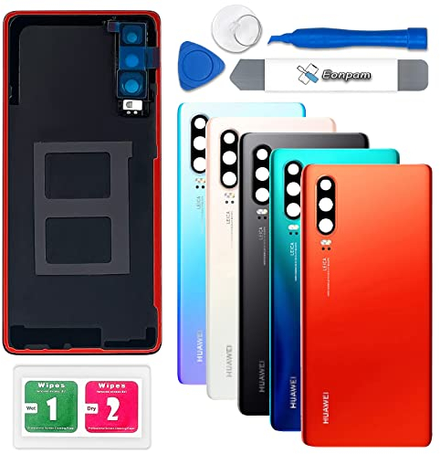 Eonpam Vitre Arrière pour Huawei P30 Origine Couvercle Batterie Remplacement avec Lentille de Caméra + Kit Réparation (Amber)