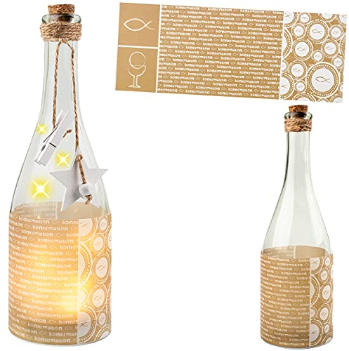 alles-meine.de GmbH Glas - Lichterflasche Motiv frei wählbar 6 Stück LED Konfirmation/Feier & Fest - Kirche - Fische Ichthys Timer Funkiton - LICHT Dekoflasche/Flasch..