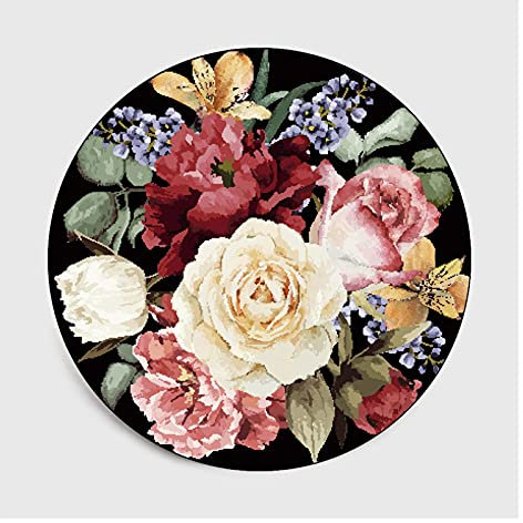 YWJFASHION Retro Farbe Luxus europäischen Stil 3D runden Teppich rutschfesten Teppich große Blume Bodenmatte für Wohnzimmer Dekoration (Farbe : 01, Tamaño : 160x160cm)