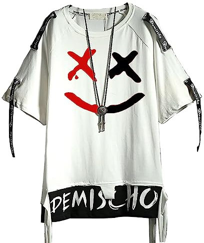 Hello MrLin Herren Techwear Hip Hop T-Shirt Streetwear Fashion Kurzarm Top