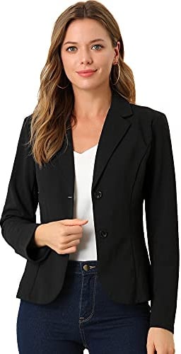 Allegra K Women's Work Office Blazer Stretch Lapel Collar Long Sleeve Jacket Suit Blazer Large Black
