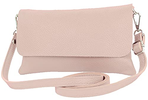 modamoda de T226 Damen Leder Clutch Umhängetasche Abendtasche Small handmade in Italy, Farbe:Rosabeige