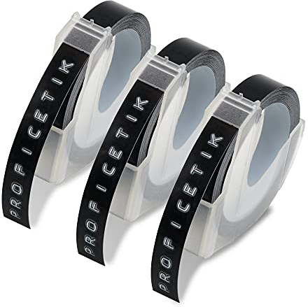 3 X S0898130 Compatible with Dymo Omega Label Tape Self-Adhesive 9mm Embossing Tape 3D Vinyl Labels for Dymo Junior Omega Home Label Maker, White on Black