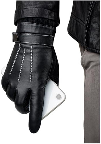 GSG SINCE 1998 Lederhandschuhe Herren aus echtem mit Futter Warm Kunstfell Gefüttert Touchscreen Lammfell Handschuhe Winter Schwarz L