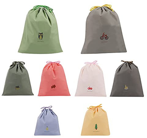 Wasserdicht Packbeutel, Pomeloone 8 Pcs Packbeutel Wasserdicht Reisebeutel Organizer Tunnelzug Packsack Aufbewahrungsbeutel Schuhbeutel Bunt Packbeutel für Kosmetik Unterwäsche Koffer Sport Schuhe