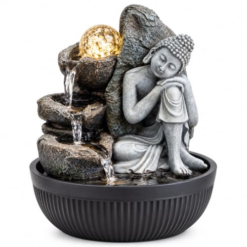 Harmony inomhus vattenfontän med LED-ljus | Storlek 21 x 17,5 x 25 cm | Dubbel USB & 3-stiftskontakt ingår |