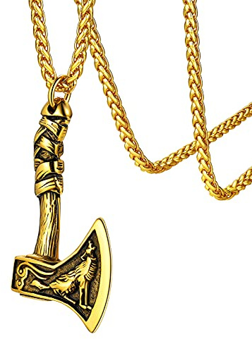 FaithHeart Norse Viking Necklace for Men, Vintage Norse Runes Valknut/Spearhead/Axe Pendant Talisman Amulet Jewellery Stainless Steel/Gold/Black, With Gift Box