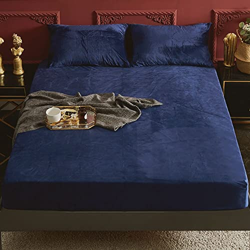 Michorinee Spannbettlaken 180x200cm Warme Fleece Spannbetttuch Dunkelblau | Cashmere Touch, Kuschelig Flauschig Plüsch Bettlaken, Oeko-Tex zertifiziert, für Boxspringbett‑Matratze bis 30 cm Höhe