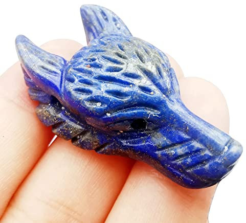 Manekieko Natürlicher Lapislazuli 40mm Wolfskopf Taschenkristalle Und Heilsteinfigur, Haped DIY – Schmuckanhänger