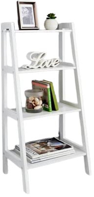 HMIR Wooden 3 Tier White Ladder Shelf, Free Standing Modern Book Shelf, Space Saving Storage Shelf For Bathroom & Living Room, Multifunctional Unit Rack, Display Shelving (h90xw43xd30cm)