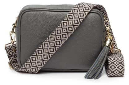 Elie Beaumont Ledertasche Echtleder in Anthrazit mit abnehmbaren Lederriemen und zusätlichem Tragegurt zum Umhängen, 20 x 15 x 7 cm
