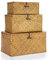 IGNPION Set of 3 Seagrass Lidded Storage Baskets Rectangular Handwoven Shelf Storage Baskets Decorative Hamper Stakable Toy Organizer Box Natural Woven Multipurpose Organiser Container (Caramels)