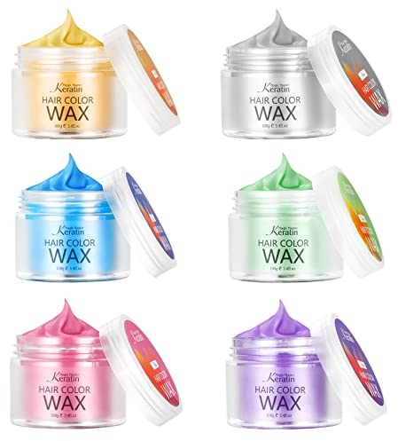 Haarfarbe Wachs, Magic Master Keratin Temporäre Frisur Creme Instant farbiger Ton für Männer und Frauen Party, Festival, Cosplay (6 Farben)