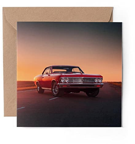 1 x Grußkarte (Fotoeinsatz) – Klassisches amerikanisches Auto, Sonnenuntergang, Muskel, blanko Geburtstag, Feier, Jahrestag, #8733