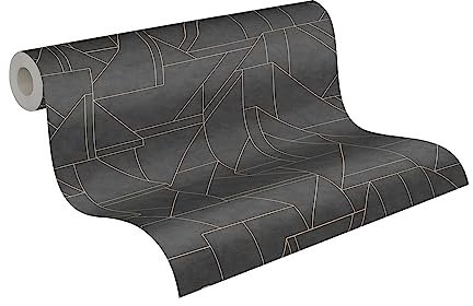 A.S. Création Livingwalls Travel Styles Vliestapete - Tapete mit Linienmuster in Schwarz und Gold - klassische Wandtapete für verschiedene Räume in 10,05 m x 0,53 m