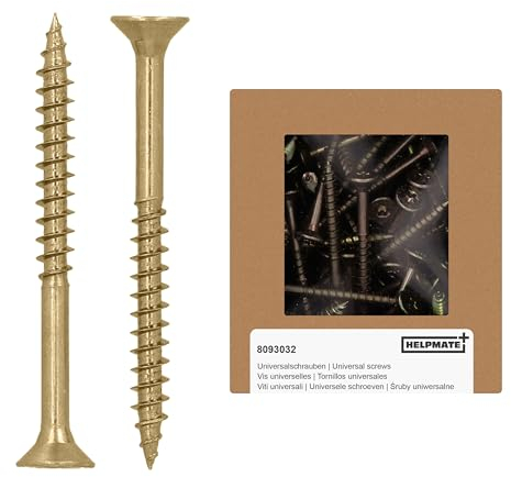 HELPMATE - Viti universali a testa svasata 4,5 x 50 giallo passivato - 150 viti per legno con attacco a T e filettatura parziale - Viti per truciolato per interni ed esterni protetti